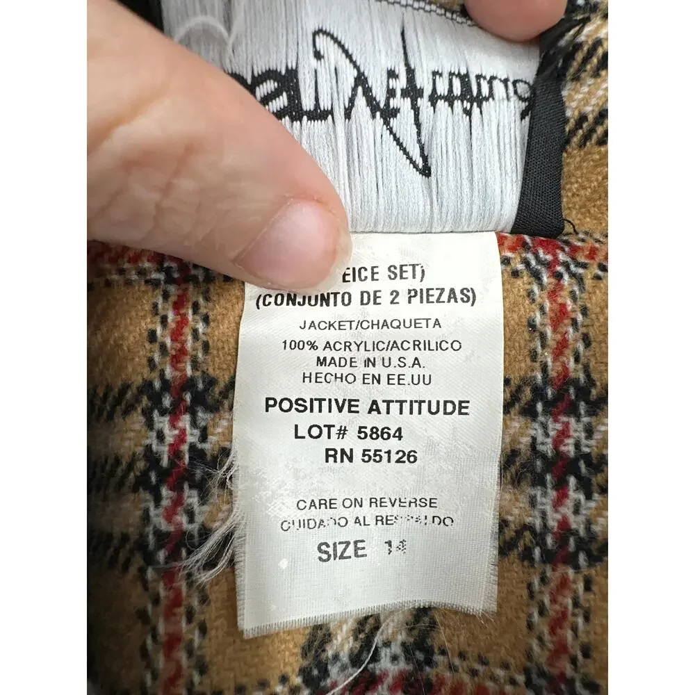 90s Vintage Jacket Womens Medium Tan Plaid Black Red Zip Cozy Academia Grunge